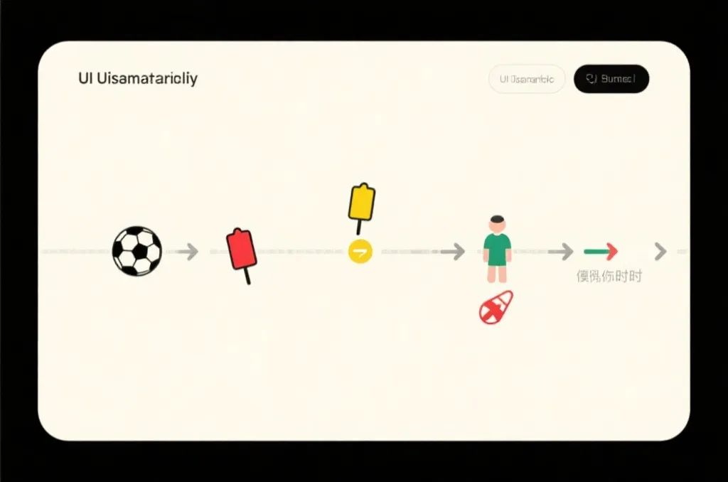 比赛事件时间轴展示进球红黄牌换人与伤停补时的可视化界面